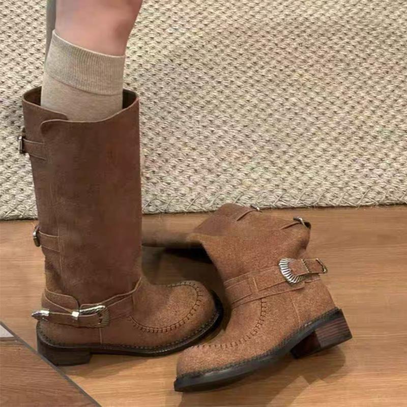 

Длинные сапоги для женской дизайнерской обуви на среднем каблуке Зимние массивные ботинки челси 2025 года Ботинки для ходьбы Готические ботинки Новый тренд Mujer De Botas 40 коричневый