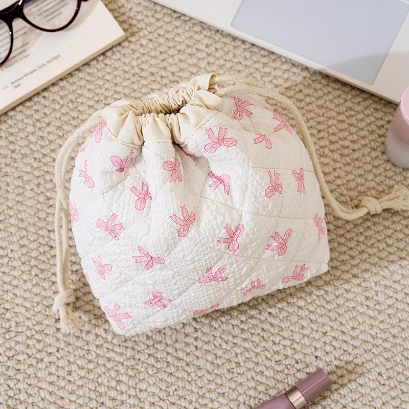 New Light Printed Bouquet Mouth Storage Bag Korean Version Floral Lazy Drawstring Cosmetic Bag Large Capacity