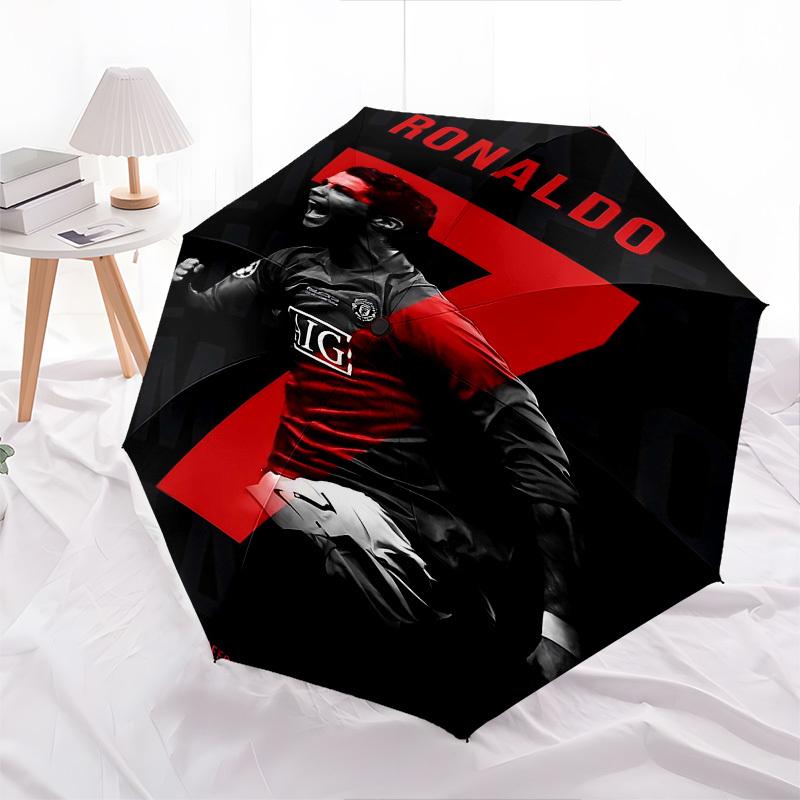1 szt. RONALDO MANCHESTER UNITED Automatyczny Parasol Otwierany/Zamykany z 8 Żebrami Wiatroodpornym Daszkiem, Kompaktowy i Przenośny Parasol Podróżny, 10250