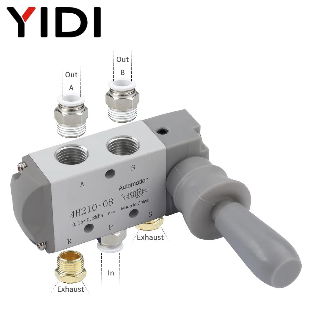 YIDI 4H21008 Pneumatikteil Handventil 4H210-08 Steuerung Kompressor 5-Wege 2-Port Schalter Anschlussstück Anschlussstück-Set