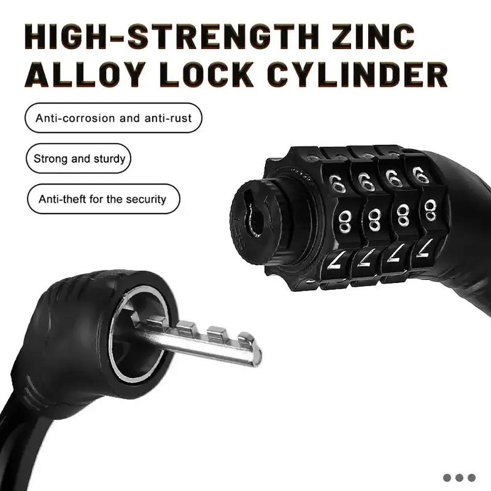 Bike Lock 4 Digital Code Anti-Theft Bicycle Cable Lock Stainless Steel Security Locks Portable Combination Code Padlock