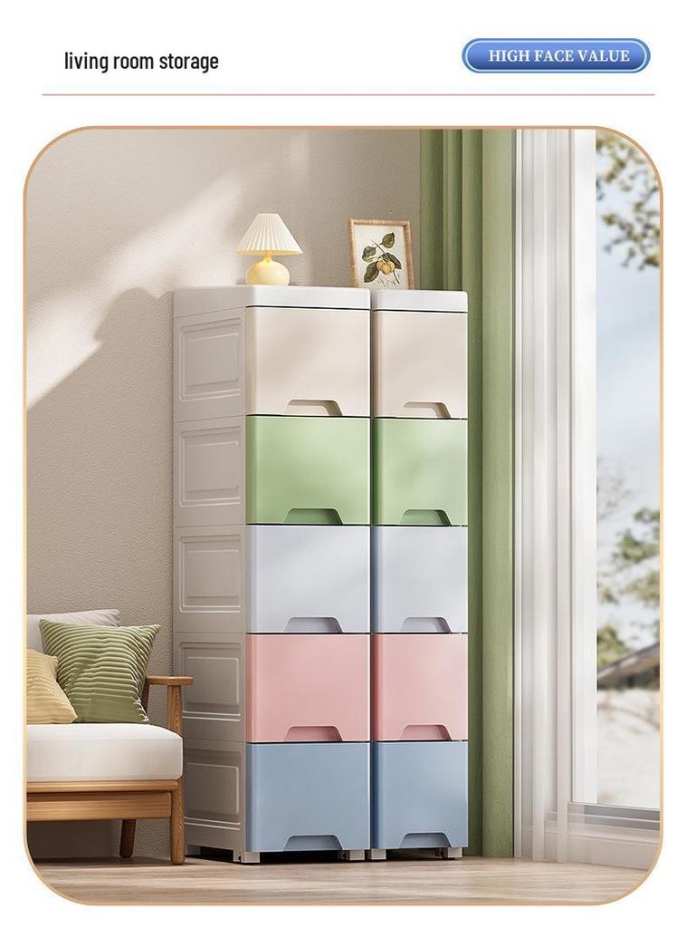 Thick 25cm Ultra-Narrow Storage Cabinet: Kitchen & Bathroom Plastic Drawer Shelf
