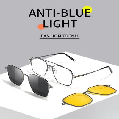 Metal 3 In 1 New Style Magnet Clip On Glasses Frame Trend Polarized Sunglasses For Men 2023 Optical Computer Glasses UV400 7009