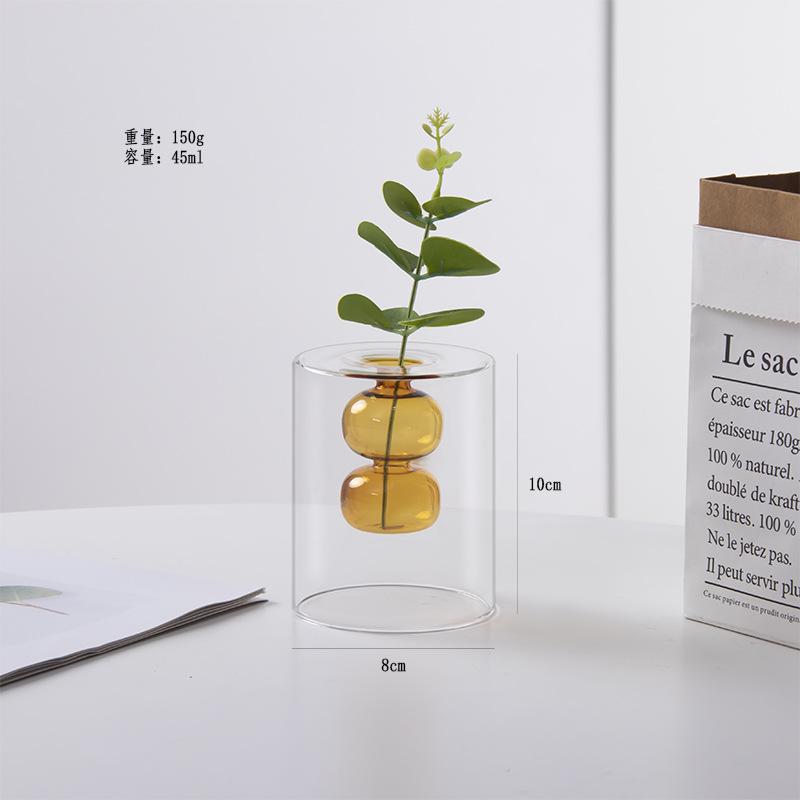 Colorful Double-layer Glass Vase, Vase Decoration Glass Vase Flowerpot Home Office Dining Table Decoration