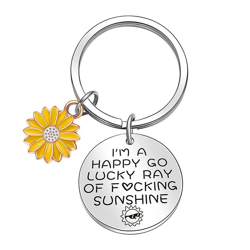 Sunflower Pendant Metal Stainless Steel Keychain For Parents Teachers Handmade Jewelry Gift Key Decoration