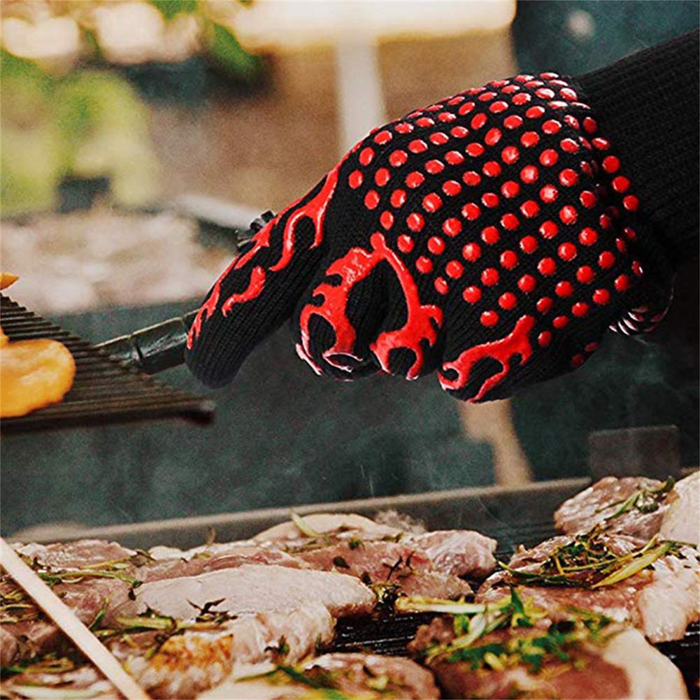BBQ Grill Heat Resistant Gloves, 1472°F/800°C Extreme Heat Resistant Barbecue Gloves, Anti-slip Silicone Oven Mitts For Cooking Baking Grill Smoker