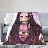 Kimetsu No Yaiba Kamado Nezuko Decken Anime Fleece Lustige Atmungsaktive Überwurfdecken für Bettwäsche Wohnzimmer Frühling Herbst