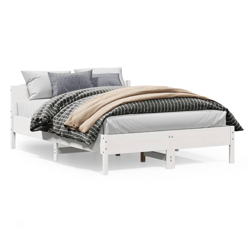 Vidaxl Bed Frame Without Mattress, White, 160X200 Cm, Solid Pine Wood