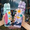 1PC Beach Surfboard Palm Tree 750ml Color Plastic Sports Water Bottle Leakproof Flip Straw Lid Suitable for Sports Office Home Use