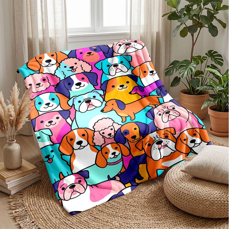 Collection of Dog Faces blanket Personalized Name Flannel Blanket Soft Cozy Plush Throw for Sofa Bed Lightweight Home Decor