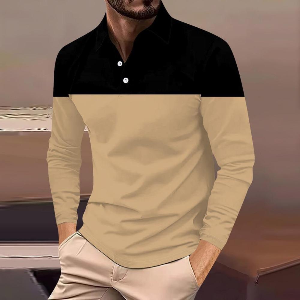 Fashion Men's Sweatshirt Long Sleeve Lapel Top Button Down Striped Polo Shirt