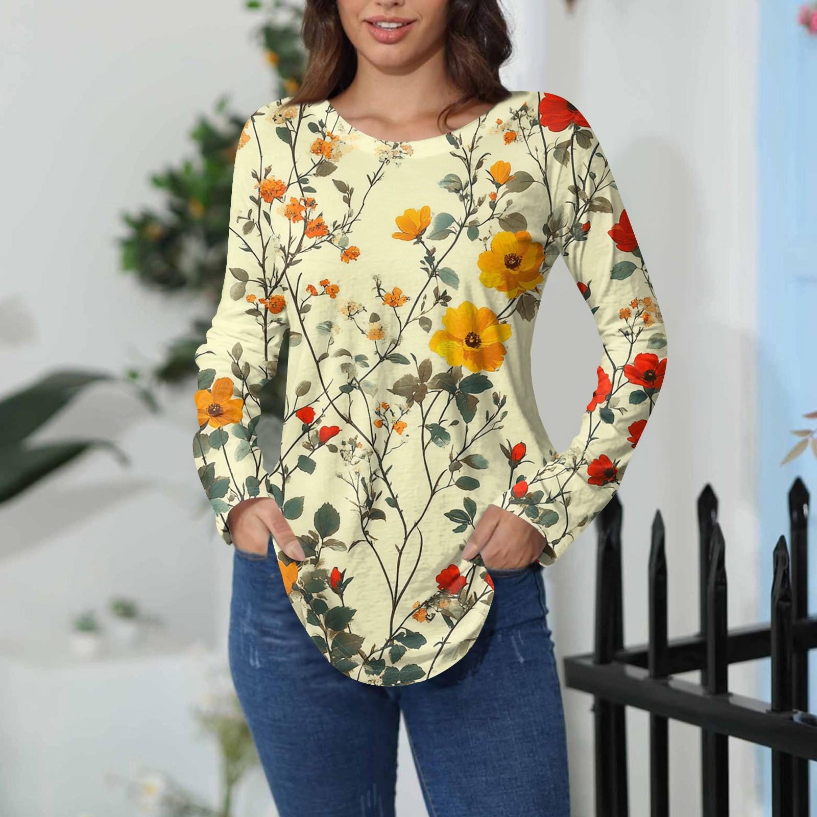 

Футболки для женщин, осенние повседневные рубашки с длинным рукавом, толстовка, винтажный топ с графическим принтом, пуловер XL жёлтый