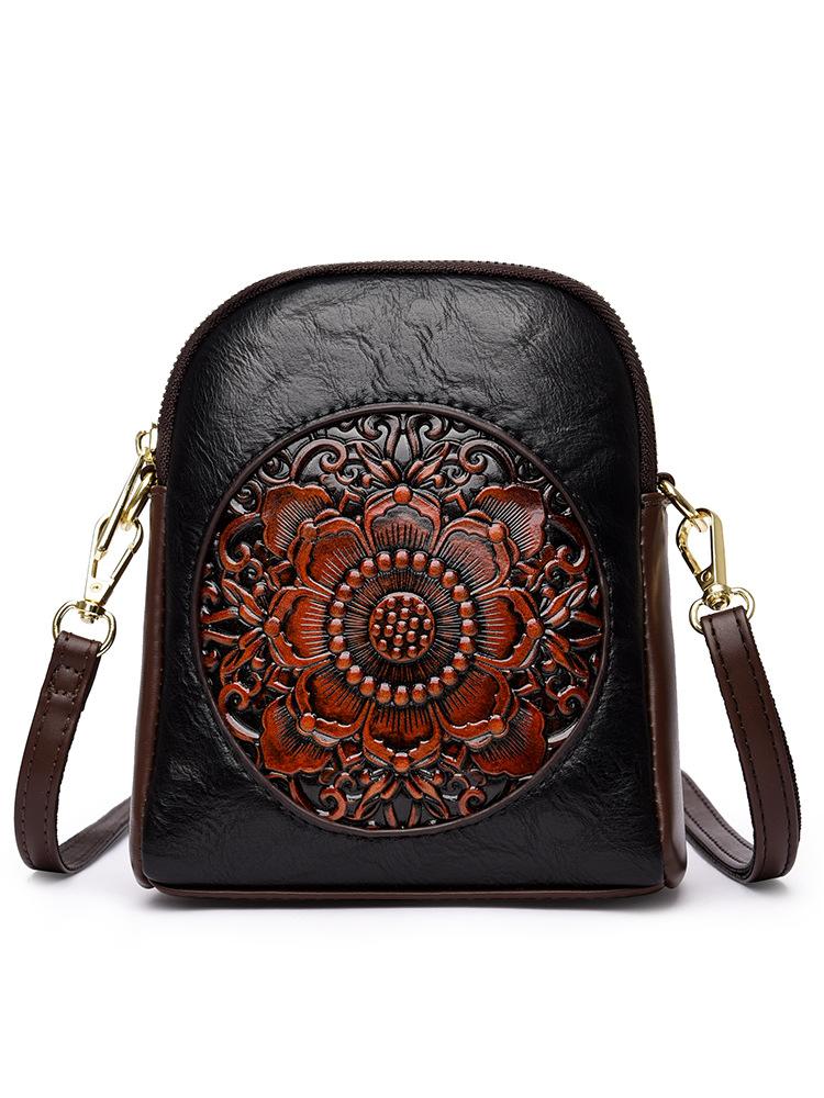 Single Shoulder Bag, Retro Peony Flower Embossed Texture, Crossbody Bag, Crossbody Bag, New Chinese Style Leisure Commuting Bag