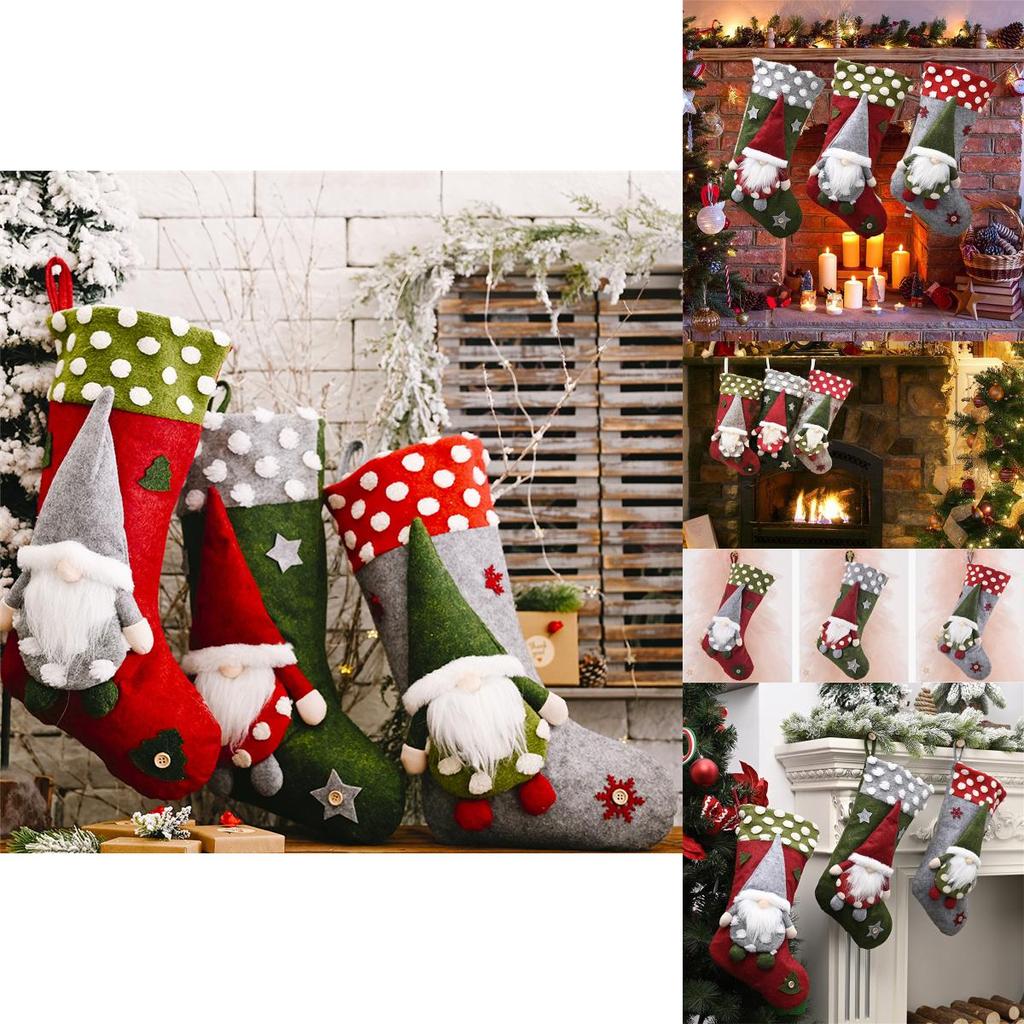 Cozy And Durable Gnome Santa Claus Christmas Stocking For Tree Hanging And Gifts