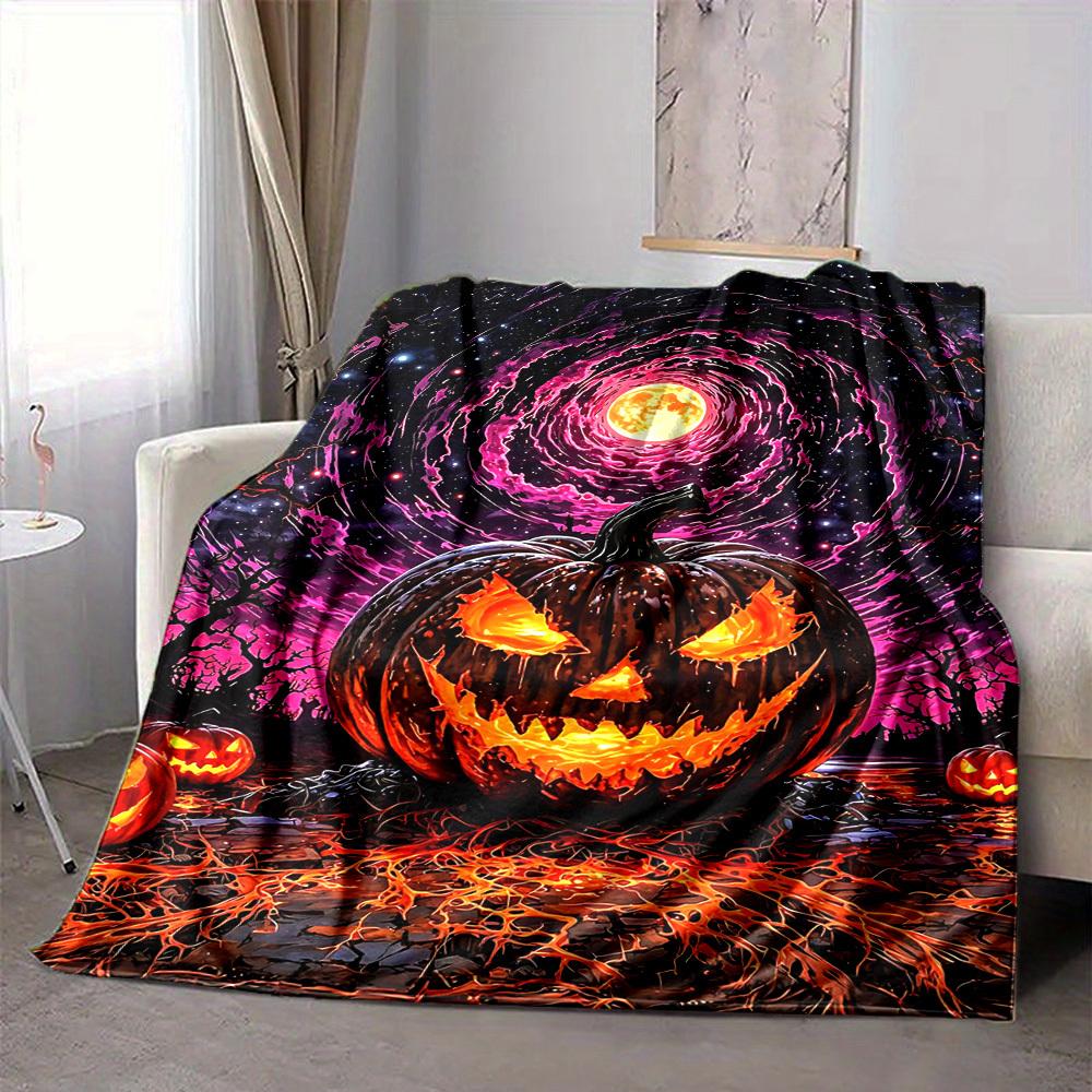 1pc Halloween Pumpkin Blanket, Lightweight Flannel Throw Blanket for Sofa, Bed, Travel, Camping, Living Room, Office, Couch, Chair, and Bed