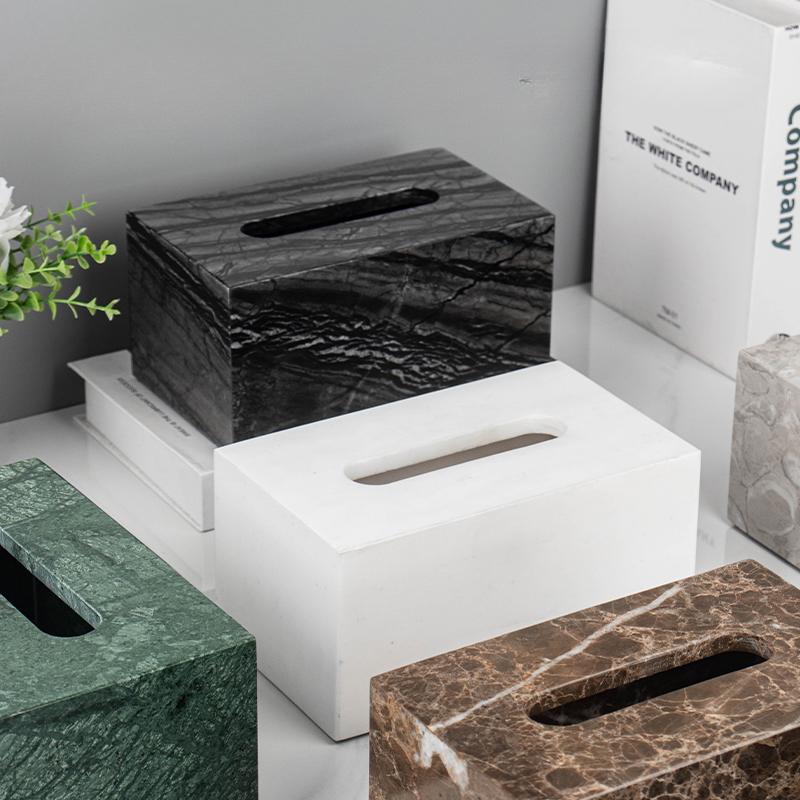 Creative Marble Rectangular Tissue Box Home Living Room Dining Table Extractable Tissue Box Modern Hotel Store Tissue Box Decor