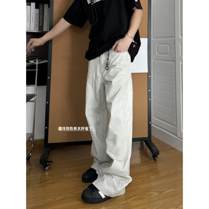 

JYL Men s Straight Jeans American Vintage Loose Wide-Leg Trendy White Denim Pants 3XL сплав помаранчевий колір