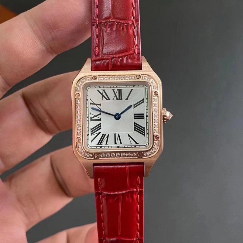 AF Dumont Ultra-dünne Römische Santos Quadratische Wasserdichte Quarz Echte Leder Partneruhr