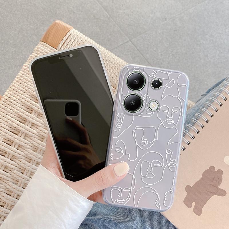 

Мягкий силиконовый чехол с рисунком линии лица для Samsung A55 M35 S24 Xiaomi Redmi Note 13 Pro iPhone Huawei Honor Realme Camera Защитный противоударный чехол Samsung Galaxy A10