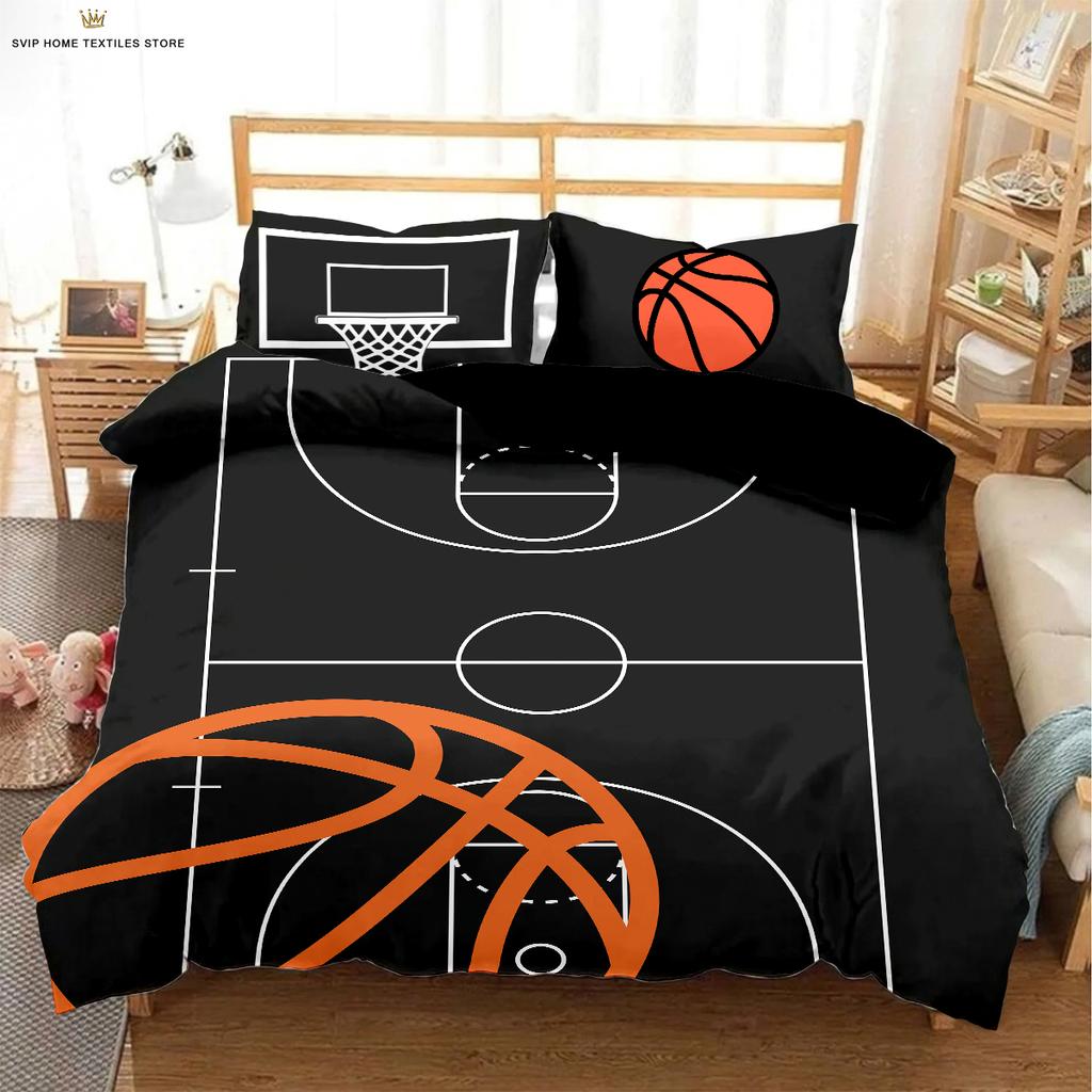 Black Basketball Print Quilt Cover Kids Gift Bedding Set Comfortable Duvet Cover Pillowcase Can Be Customized 3 Pieces