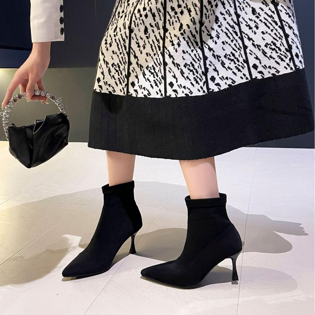 Fashion boots women's 7cm high heels autumn and winter new European and American pointed head thin heel thin boots suede elastic boots socks boots