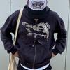 Unisex Hooded Zip-Up Sweatshirt Oversized Streetwear Pullover With Print Design