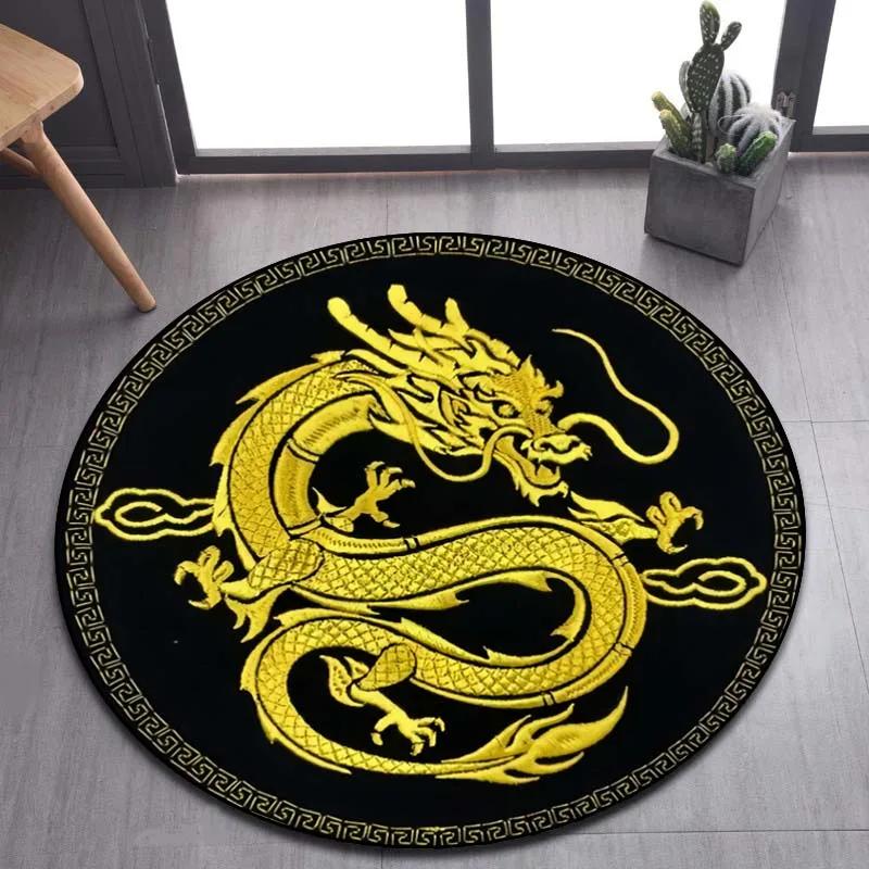Cartoon 3D Dragon Pattern Round Carpet, Suitable for Living Room Bedroom Sofa Game Room Decoration Carpet, Non-slip Floor Mat