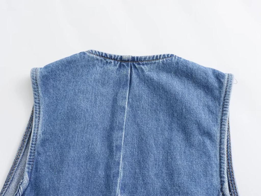 Women's European & American Short Denim Vest + Double Lapel Midi Skirt Set