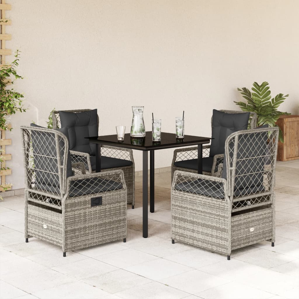 Vidaxl 5-Cz. Garden Furniture Set With Cushions, Grey, PE Rattan