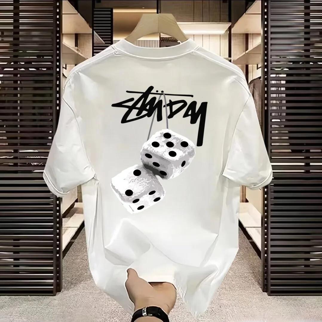 

2024 Новая летняя мужская футболка с коротким рукавом, повседневная, свободного кроя, в гонконгском стиле, модный бренд Ins Lifestyle, с рукавом до локтя S