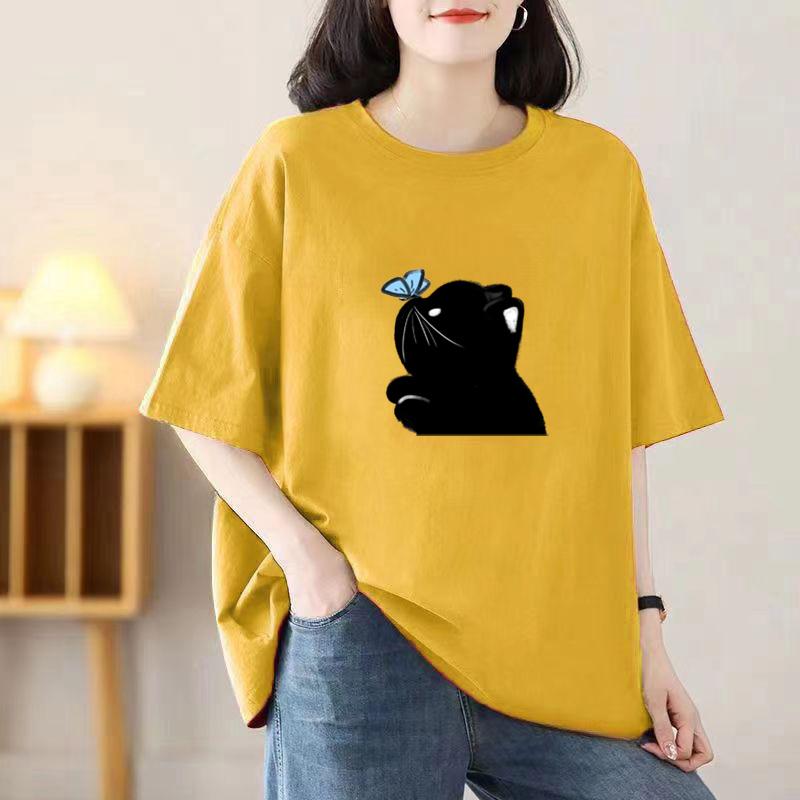 2024 New Women Cartoon Cute Tshirts Cotton Short Sleeve Print Tees O-Neck Kawaii Tops Casual