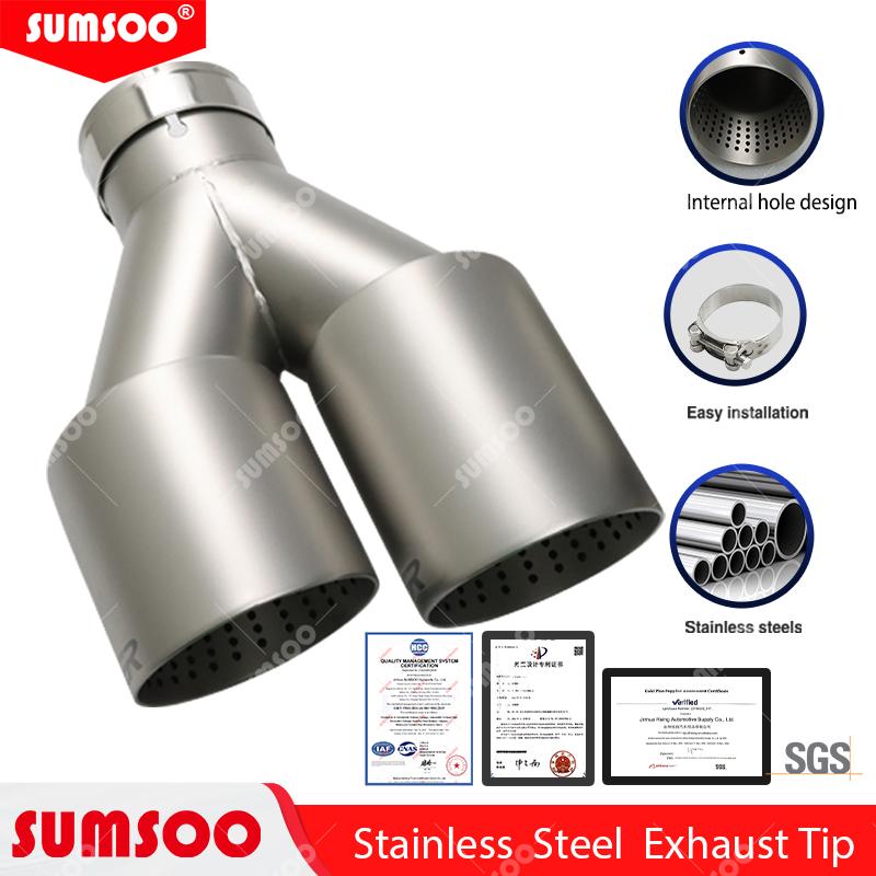 BEY1 1Pcs Double Matte Stainless Steel Car Muffler Tip Exhaust Tip System Pipe Universal Exhaust Tip  60 63  for GTI MK7 Golf7 Nozzle