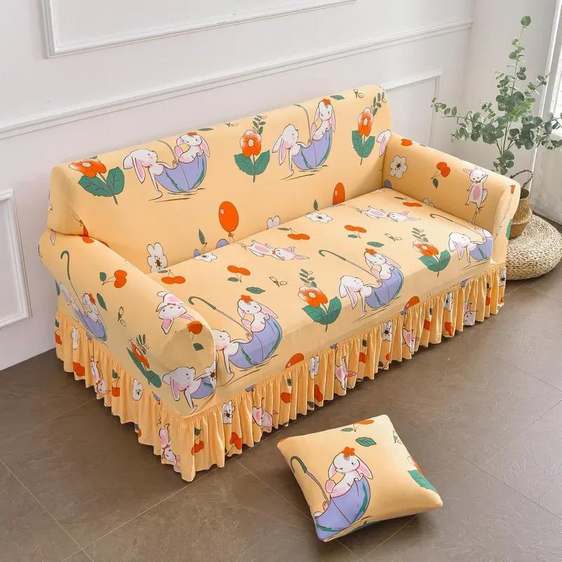 1 2 3 4 Seater Nordic Flowers Stretch Sofa Covers Elastic Spandex Sofas Skirt Cover for Living Room Universal Couch Slipcovers