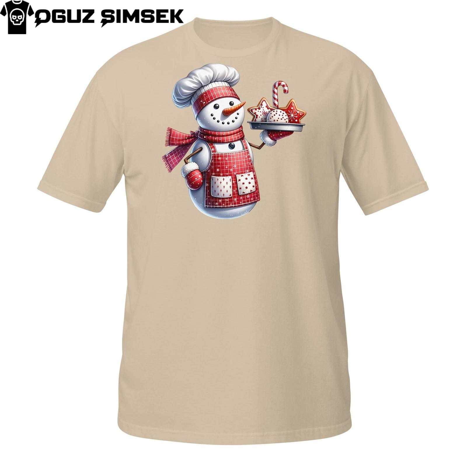 Cute Snowman Chef T-Shirt Mens Womens Tees Top – Christmas Baking Cookies Holiday Design 4XL