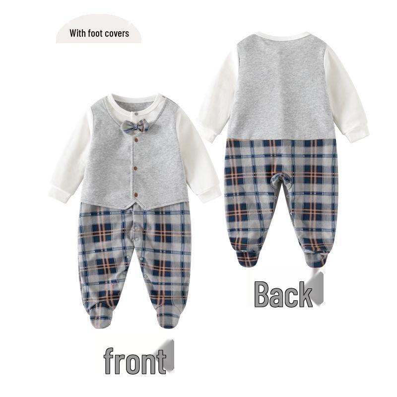 Body bébé quatre saisons: Combinaison formelle grise à manches longues pour nouveau-nés