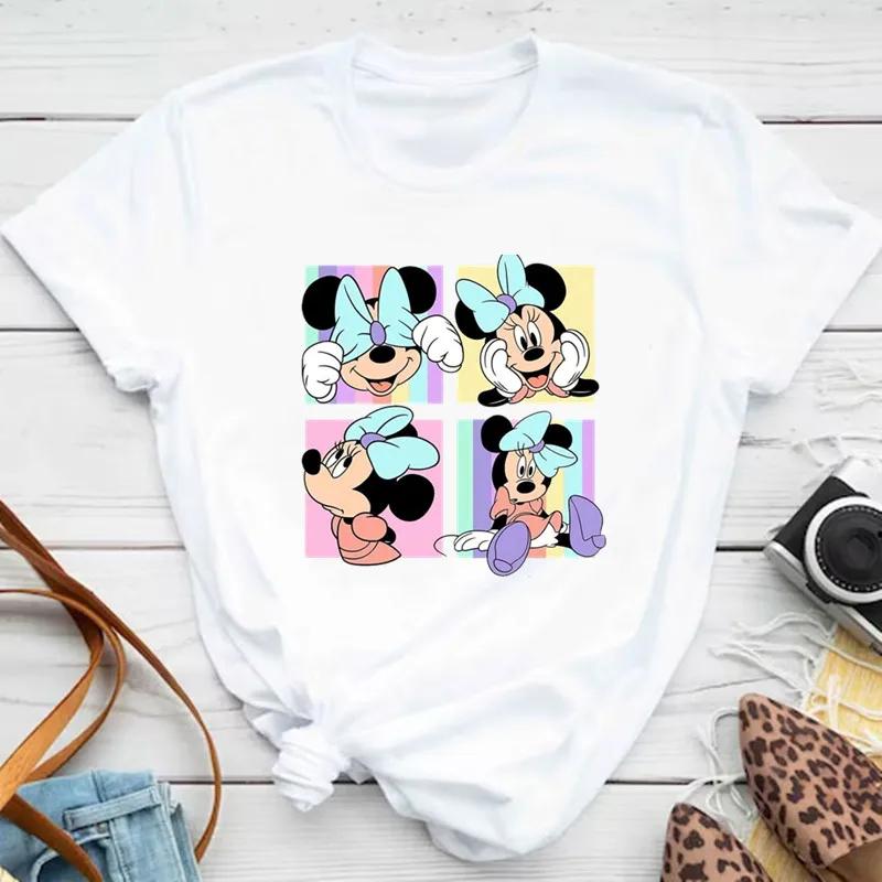 Kawaii Disney Cartoon Mickey Mouse T-shirt Female Harajuku Cute Minnie Mouse T-shirt Funny Donald Duck Pattern T-shirt Female