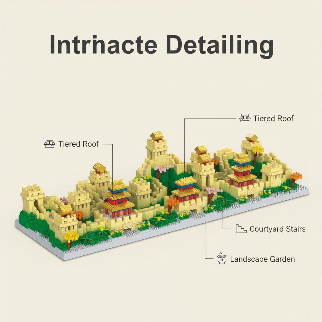 Great Wall Micro Building Blocks, Chinese Ancient City Wall Landmark Model, Desktop Decor Collectible Ornament