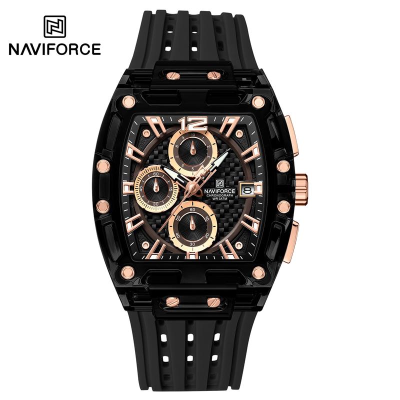 Naviforce 7105 Casual New Chronograph Mul-tifunction Watches Sports Silicone Man Transparent Case Wristwatch Relogio Masculino