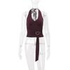 Women Summer Halter Neck Deep V Neck Wrap Front Buckle Tie Sleeveless Slim Fit Crop Tank Top
