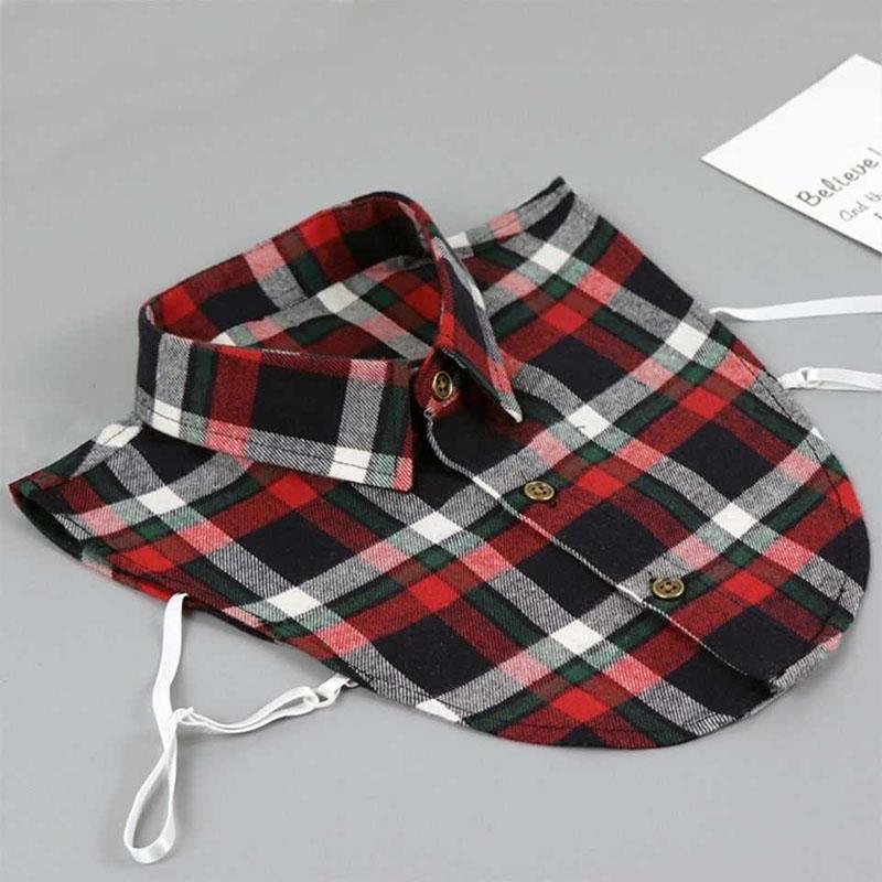 Plaid Fake Collar Shirt Women And Men Size 38 To 44 Dachable Collar Half Shirt Women Men False Collar Tie White Lapel Faux Col