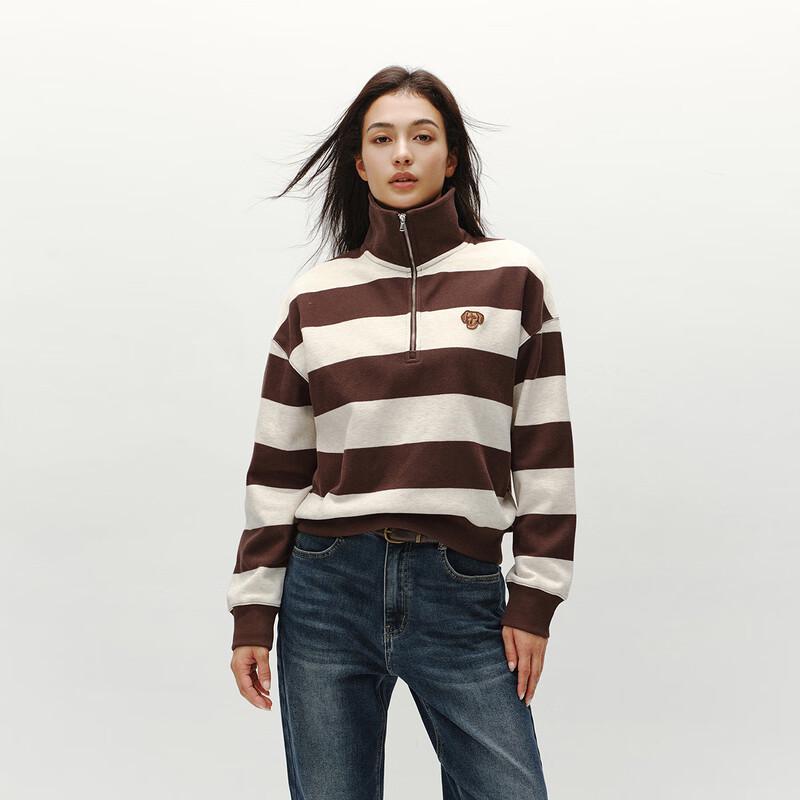 Semir Women's Oversized Striped Half-Zip Fleece Stand Collar Sweatshirt