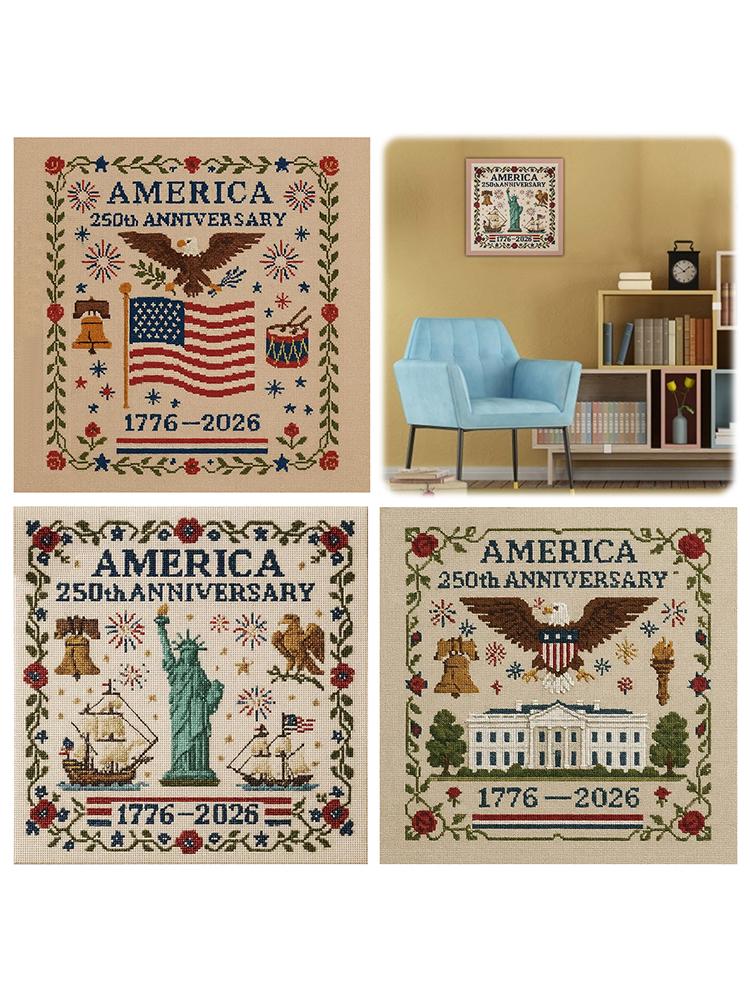 Anniversary of America Counted Embroidery Art Full Embroidery Thread Art Needlework Cotton Embroidery Craft Home Wall Decor