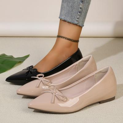 Plus Size Single Shoes Women's Pointed Toe Shallow Mouth Bow Patent Leather Slip-on Soft Slip Flats