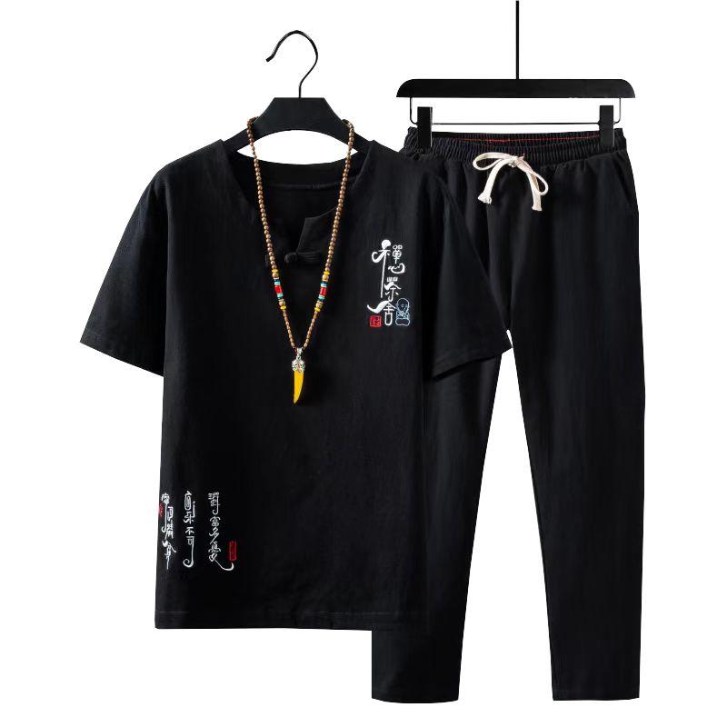Summer Shirt + Trousers Suit Chinese Style Men Shirt Cotton and Linen Shirts Men's Casual Shirts Two Piece