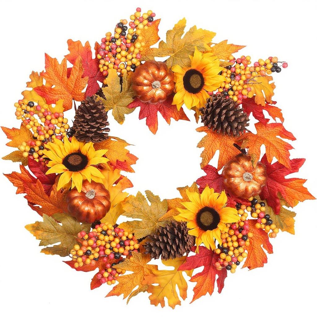 Autumn Door Wreath Christmas Halloween Decoration Pumpkin Berry Pine Cone Maple Artificial Cloth Rattan Material Home decoration