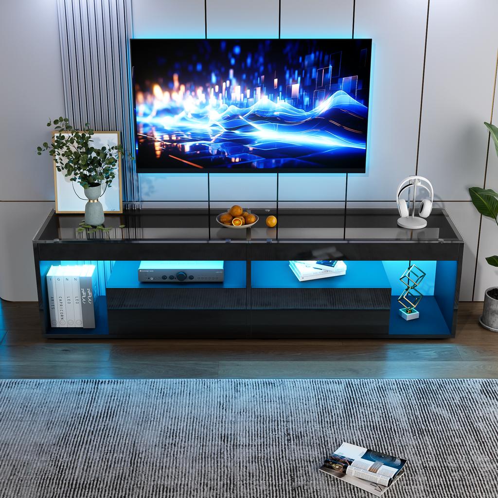 Mobile TV LED Lucido, Adatto per TV fino a 70 Pollici, Mobile TV Nero con 2 Cassetti, Tavolino per Soggiorno e Camera da Letto, Nero