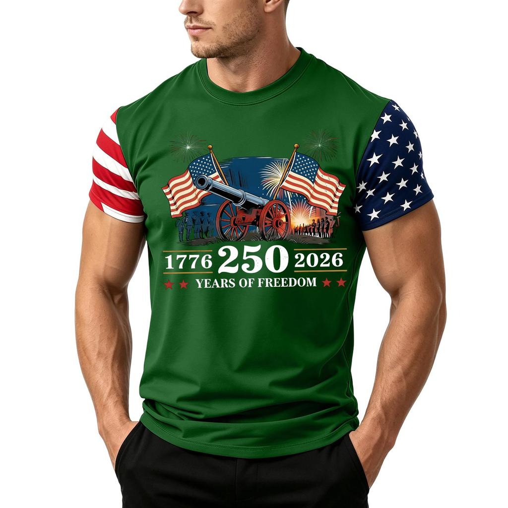 Men's Independence Day Flag Print Short Sleeve T-Shirt, Loose Casual Daily Summer Tops
