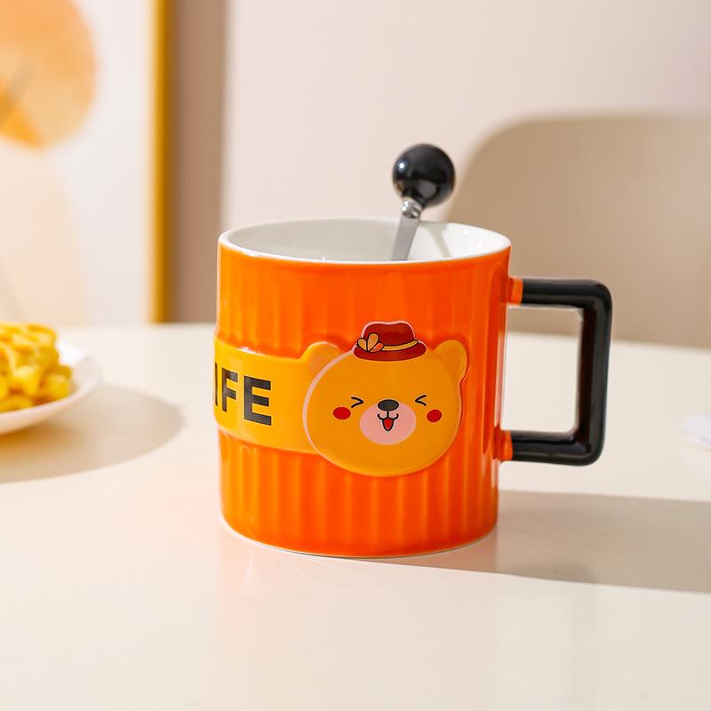 Creative Cute Bear Ceramic Mug Couple Cup Boys and Girls Water Cup Coffee Cup with Spoon Home Breakfast Cup