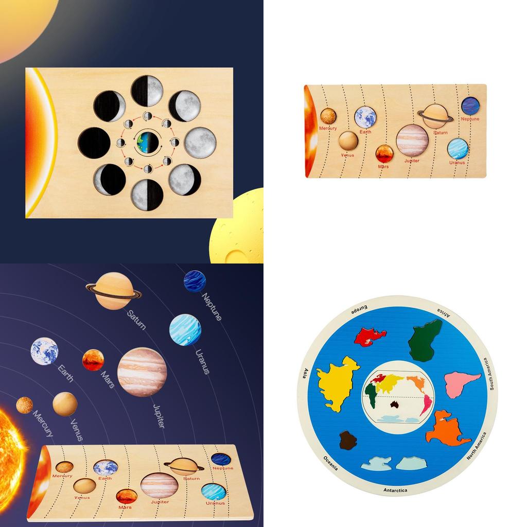 Wooden Solar System Puzzle With Planet And Moon Phases For Early Learning And Educational Play