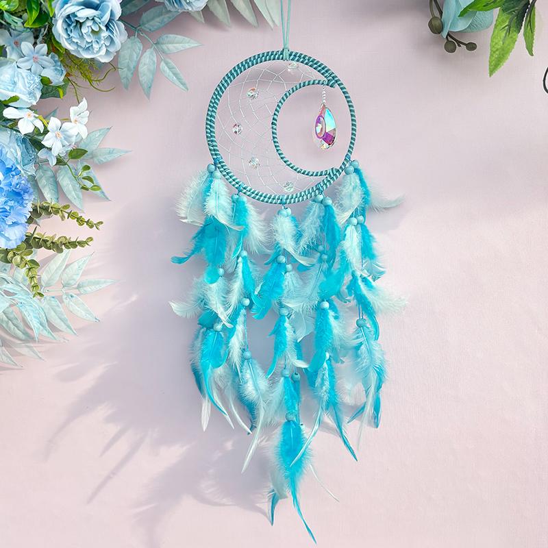 Dream Catcher Natural Crystal Stone Wind Chimes Boho Hand-woven Feathers Bedroom Hanging Ornaments Festival Gift Home Decoration